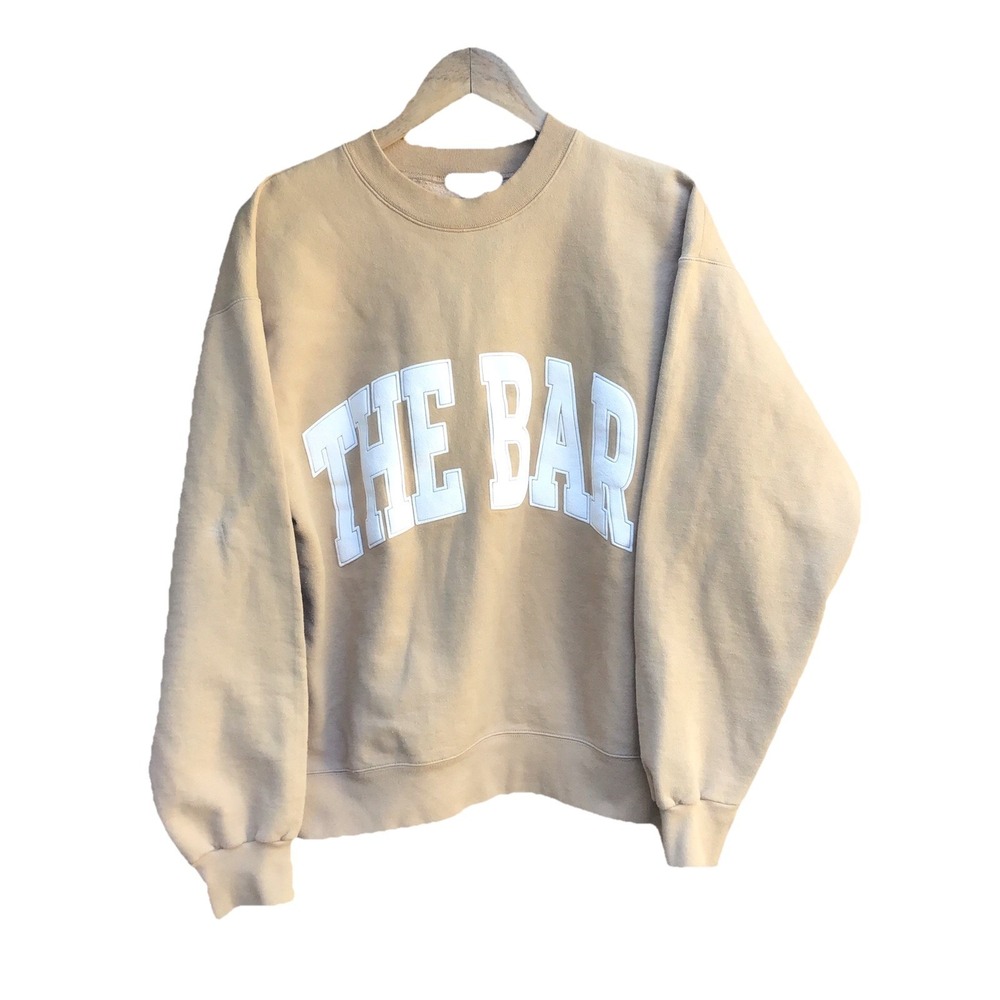 The Bar Sweatshirt Women's Medium Beige Tan Collegiate Logo Crewneck Pullover